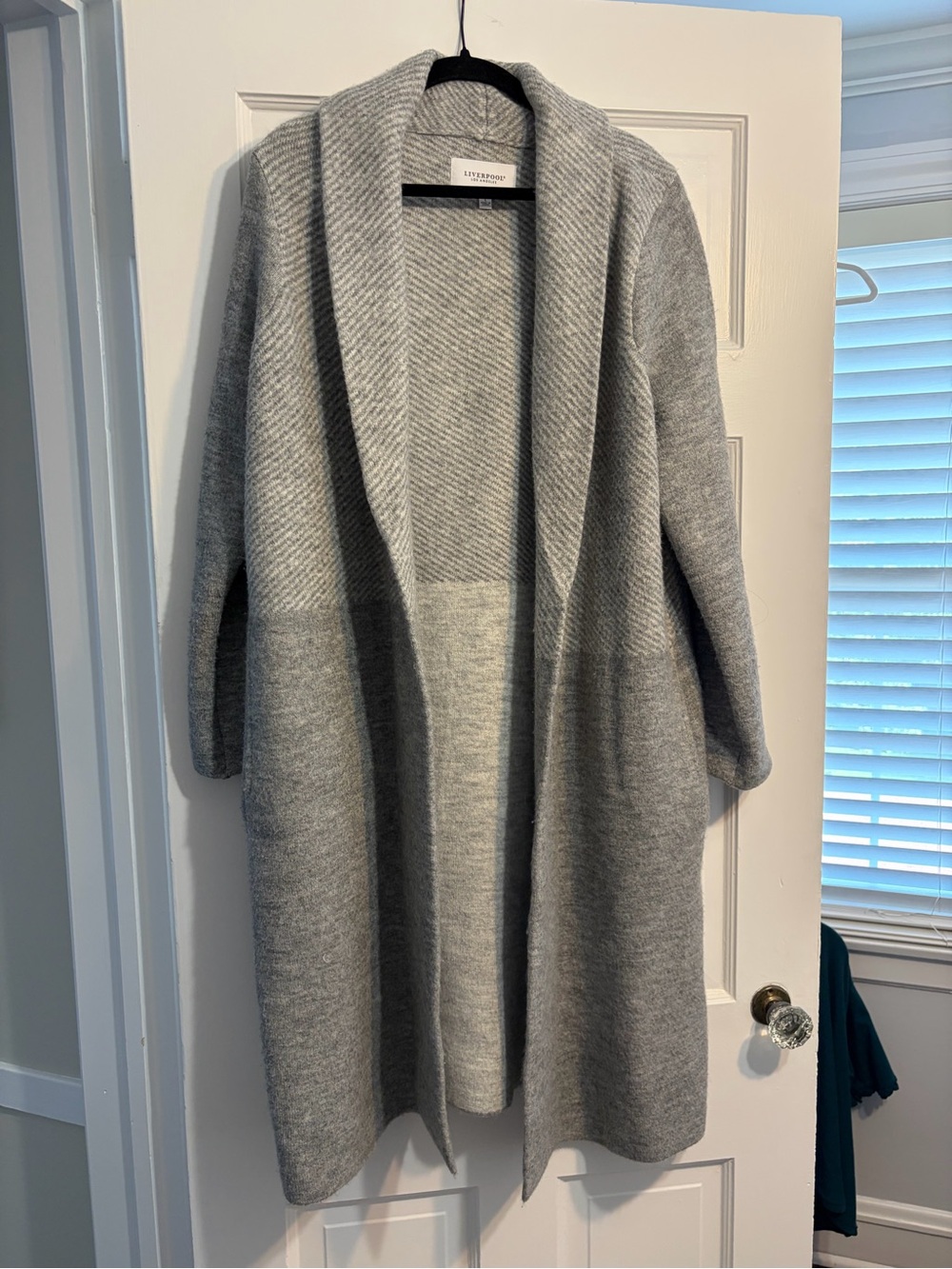 Liverpool Light Gray Open-Front Shawl Collar Cardigan